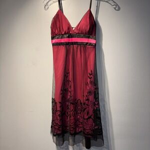 VTG Burgundy Black Sheer Slip Dress Spaghetti Straps Whimsigoth Babydoll Fairy S